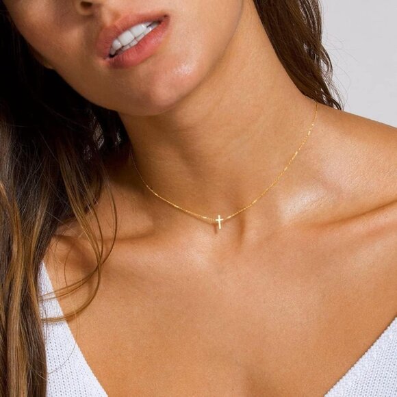 ⚡18K Gold Plated CZ Diamond Cross Necklace for Women Stainless Steel Faith - Picture 3 of 6